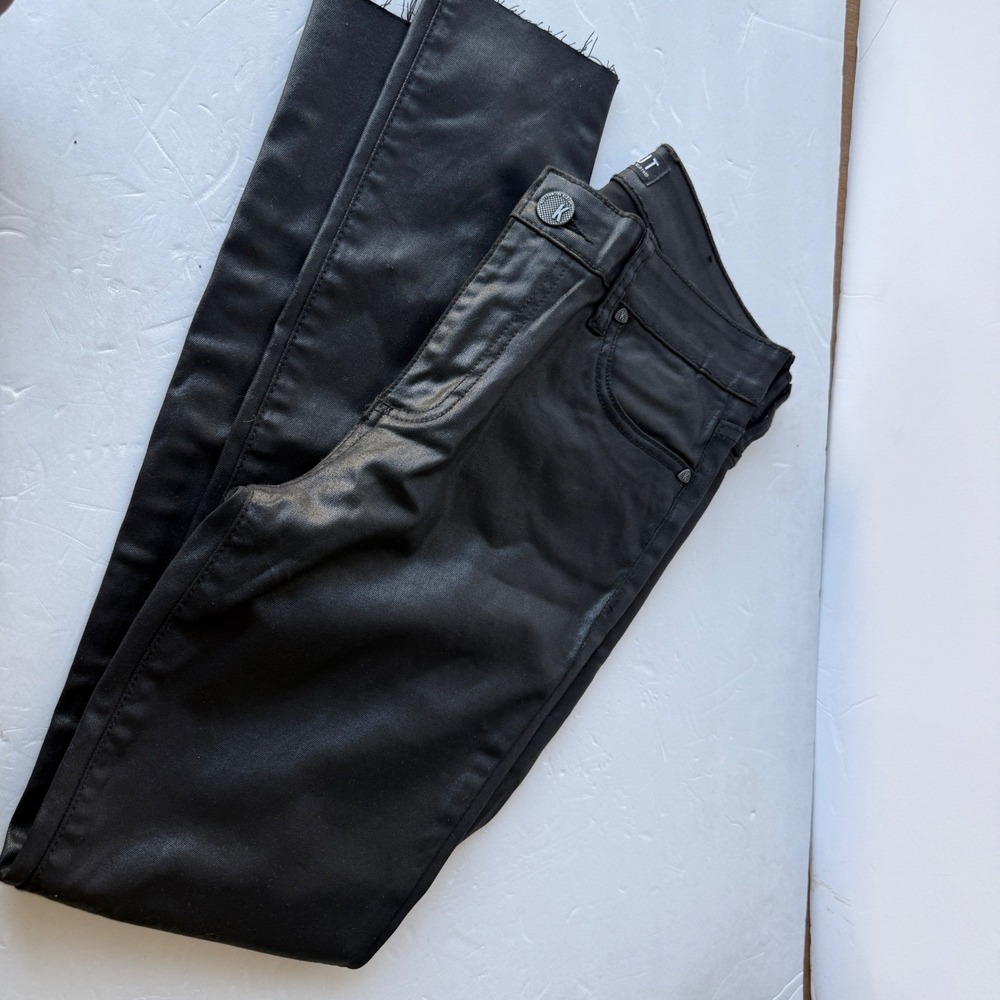 Kut from the Kloth Donna High Rise Skinny Coated Black Jeans Raw Hem‎ 4